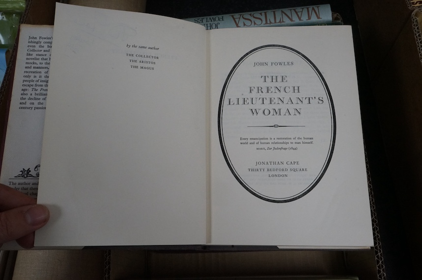 Fowles, John - 8 works - The French Lieutenant’s Woman, 1st edition, ink ownership inscription to front half title, 8vo, cloth in unclipped d/j, Jonathan Cape, London, 1969, 2 further copies, 8th printing, with unclipped